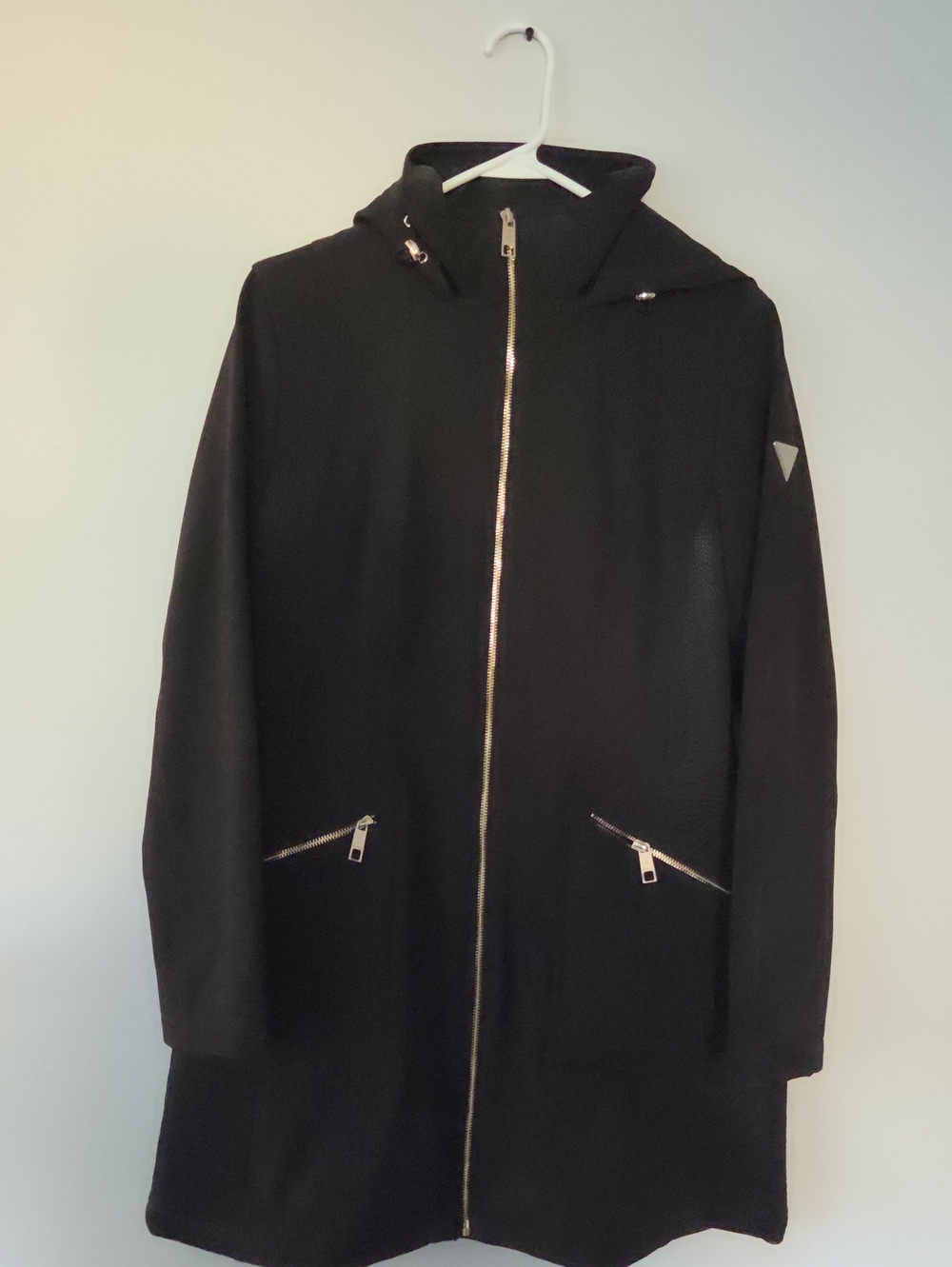 Guess Black Hooded Raincoat with Gold Zippers